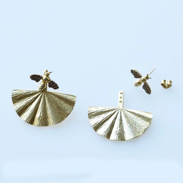 Mini Arı Gold Kaplama Gümüş Küpe - Resim 3