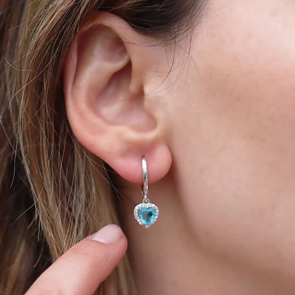 Kalp Pndr Model Aquamarine Taşlı Gümüş Set - Resim 3