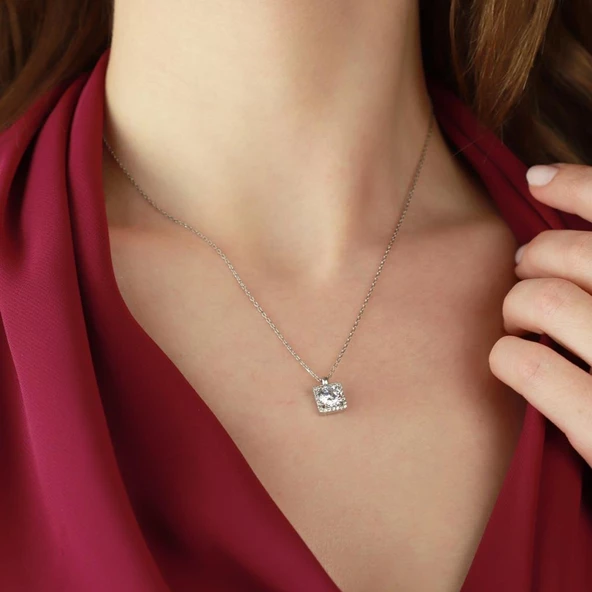 Round Kesim Kare Tek Taş Model Starlight Diamond Set - Resim 3