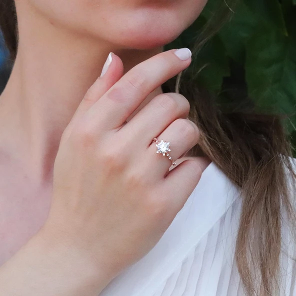 Lotus Çiçeği Rose Gold Kaplama Gümüş Yüzük - Resim 2