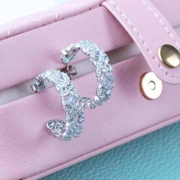 Baget Çoktaşlı Halka Gümüş Küpe - Resim 3