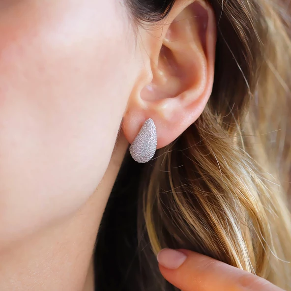 Bottega Mini Damla Taşlı Gümüş Küpe - Resim 3