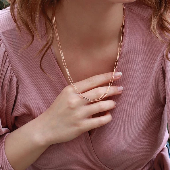 Rose Gold Kaplama Trend Geçme Zincir Gümüş Set - Resim 5