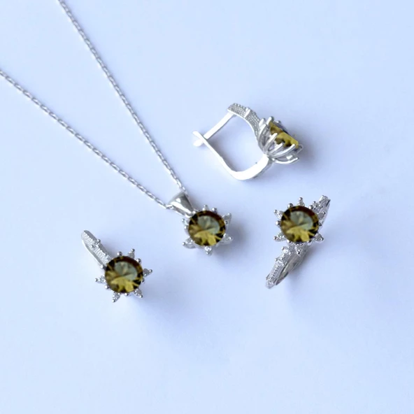 Lotus Çiçeği Zultanit Taşlı Gümüş Set - Resim 5