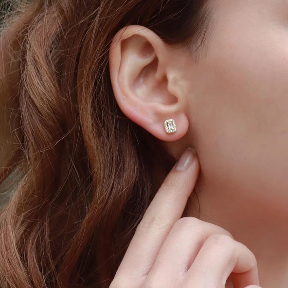 Starlight Diamond Mini Baget Tek Taş Gold Kaplama Set - Resim 3