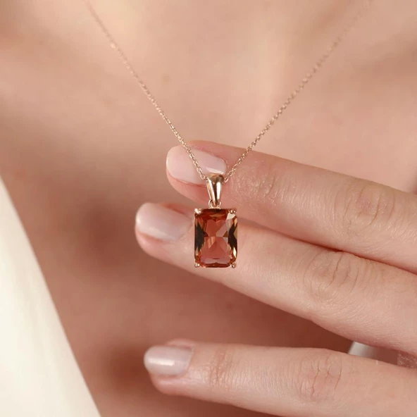 Zultanit Taşlı Emerald Kesim Rose Gold Kaplama Gümüş Set - Resim 5