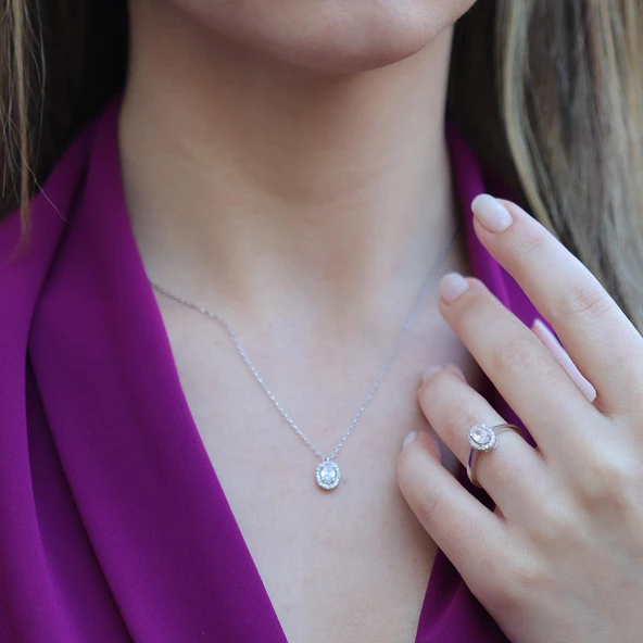 Zirkon Taşlı Mini Oval Montür Gümüş Takım - 4