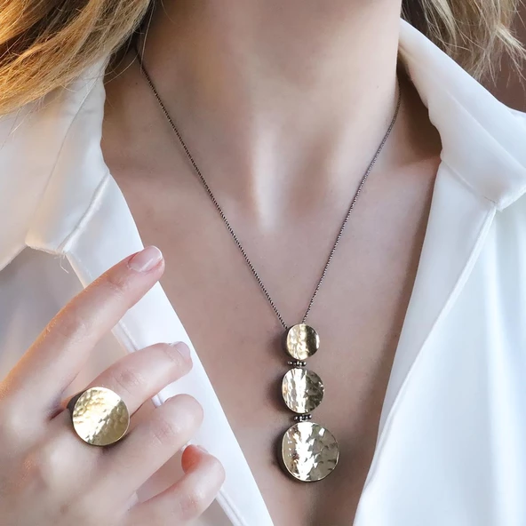 Yuvarlak El İşi Dövme Gold Kaplama Otantik Takım - Resim 4