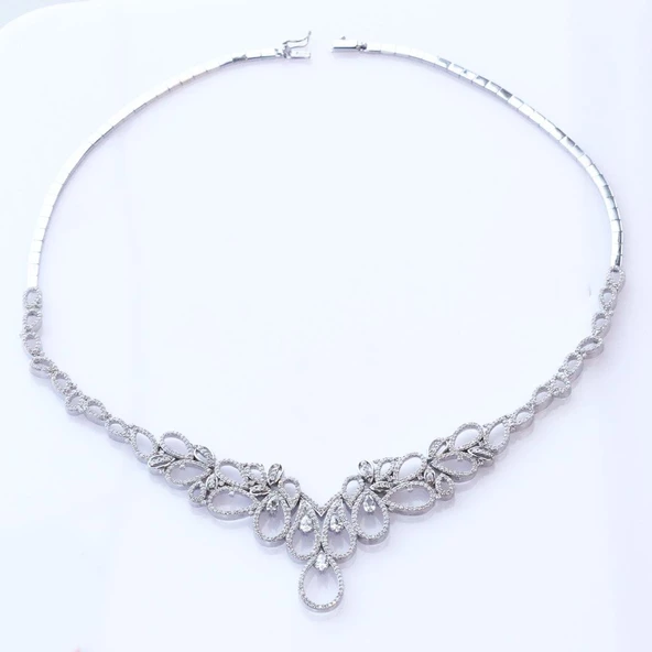 İkon Modeli Zirkon Taşlı Gümüş Gerdanlık Set - Resim 3