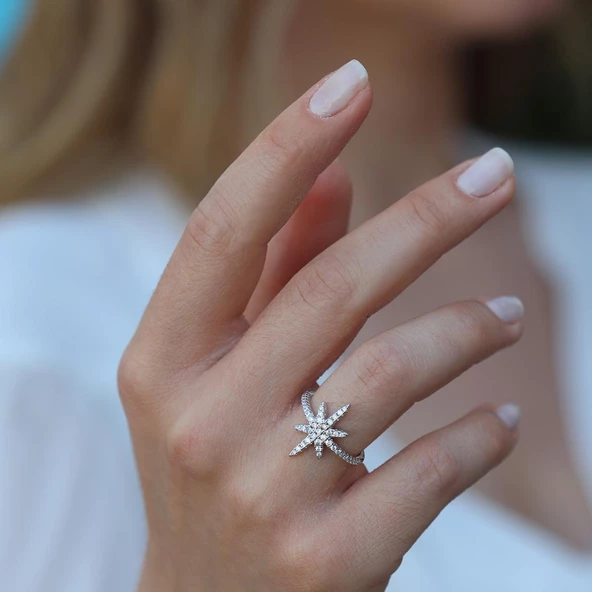 Kutup Yıldızı Zirkon Taşlı Gümüş Yüzük - Resim 2
