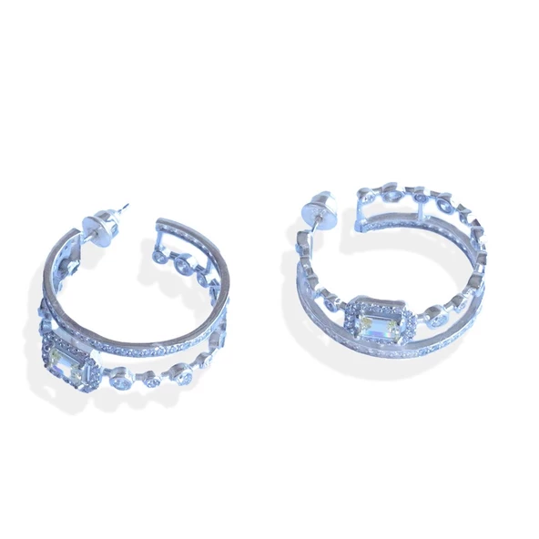 Sitrin Taşlı Çift Halka Gümüş Küpe - Resim 3