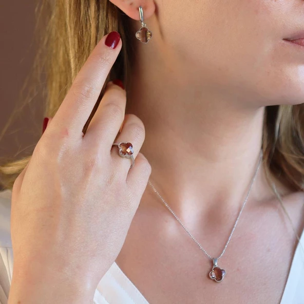 Zultanit Taşlı İkonik Alhambra Yoncası Gümüş Set ürün görseli