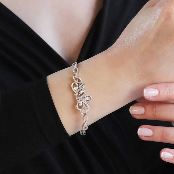 İkon Modeli Zirkon Taşlı Gümüş Gerdanlık Set - Resim 5