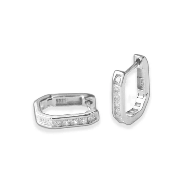 Kare Zirkon Taşlı Işıltılı Gümüş Küpe - Resim 2