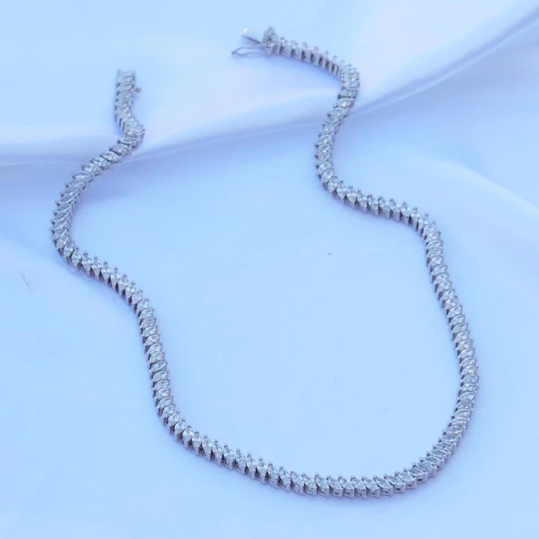 Mekik Modeli Zirkon Taşlı Su Yolu Gümüş Set - Resim 3