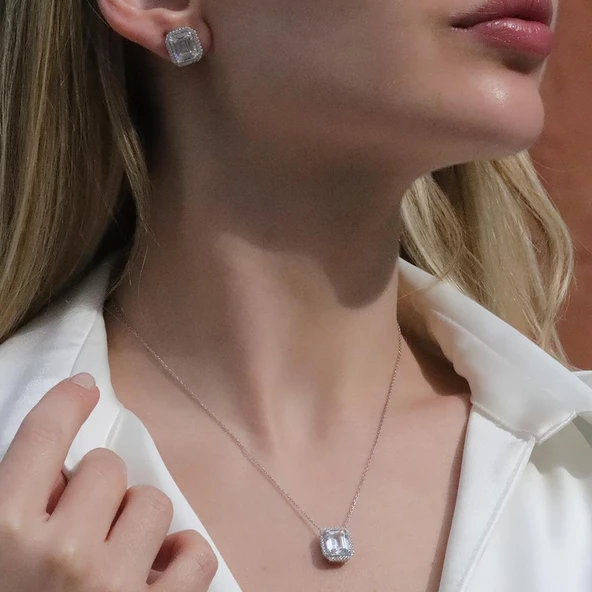 Baget Taşlı Gümüş Set