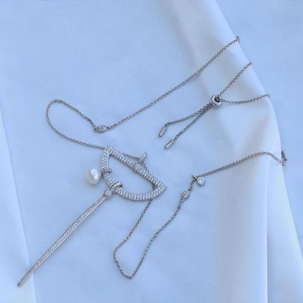 Tasarım Model İncili Gümüş Set - Resim 4