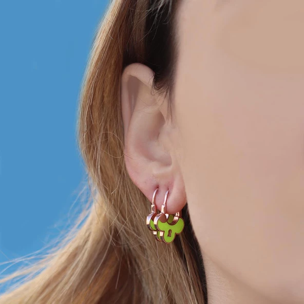 Neon Mine İşli Kilit Rose Gold Kaplama Gümüş Küpe - Resim 3