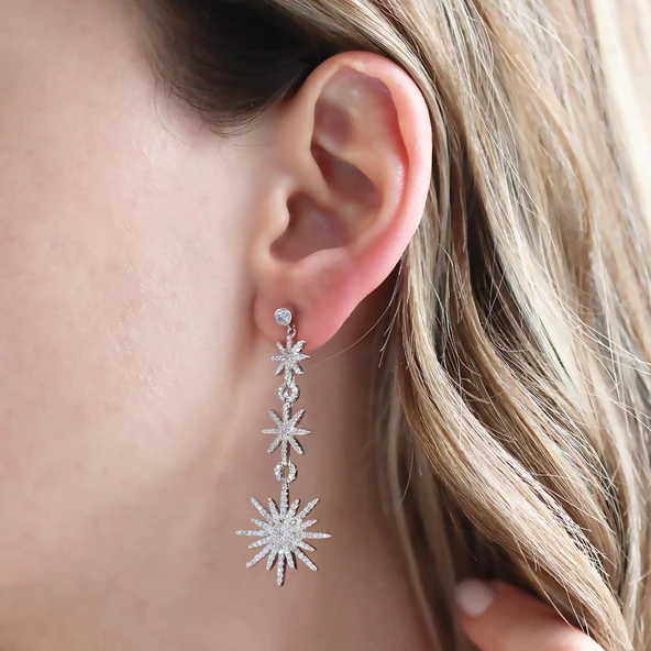 Zirkon Taşlı Kutup Yıldızı Tasarım Küpe - Resim 3