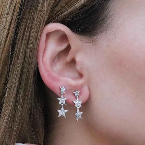 Yıldız Serisi Zirkon Taşlı Gümüş Küpe ürün görseli 1