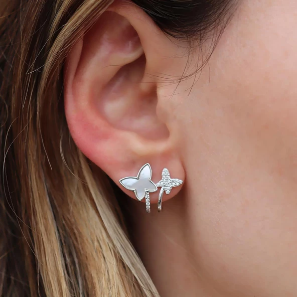 Sedefli Kelebek Gümüş Küpe ürün görseli 1