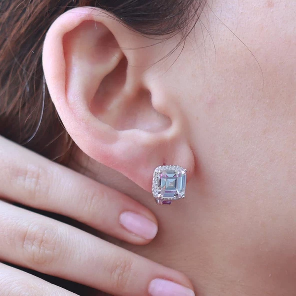 Zirkon Taş Çerçeveli Cushion Kesim Gümüş Set - Resim 4