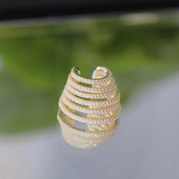 Ear Cuff Zirkon Taşlı Gold Kaplama Gümüş Kıkırdak Küpe - Resim 3
