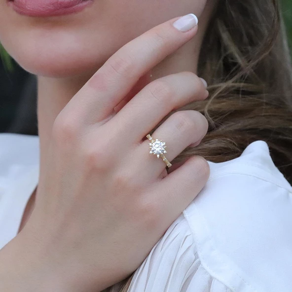 Lotus Çiçeği Gold Kaplama Gümüş Yüzük - Resim 2