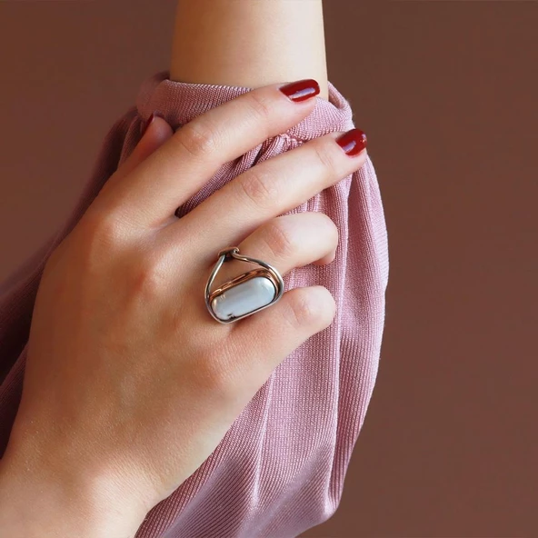 Barok İnci EL İşi Otantik 925 Ayar Gümüş Yüzük ürün görseli 1