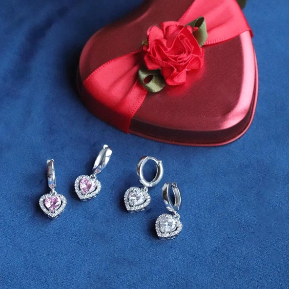 Kalp Pndr Zirkon Taşlı Gümüş Küpe - Resim 5