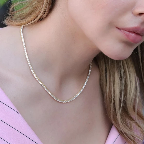 Zirkon Taşlı Gold Kaplama Su Yolu Gümüş Set - Resim 3