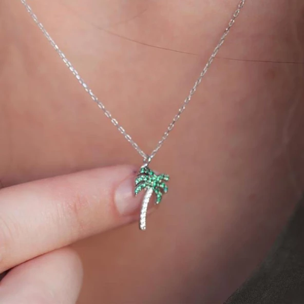 Zirkon Taşlı Palmiye Gümüş Set - Resim 3