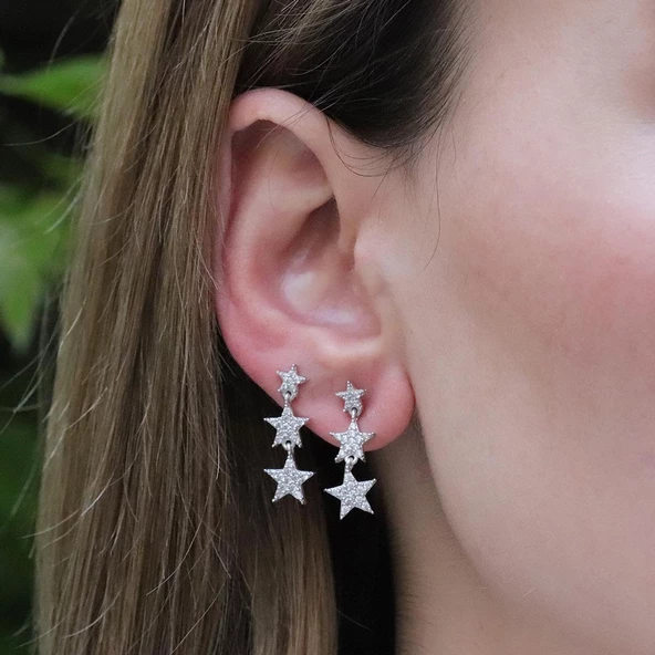 Yıldız Serisi Zirkon Taşlı Gümüş Küpe - Resim 3