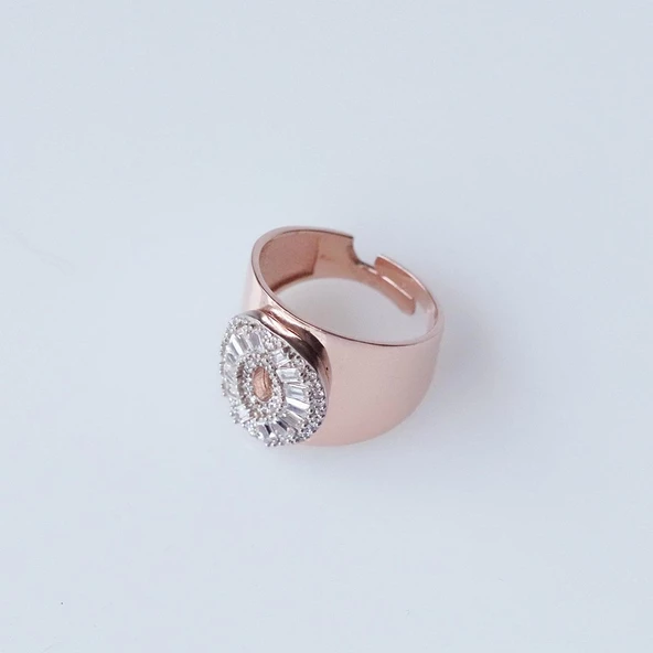 O Harfi Baget Taşlı Rose Gold Kaplama Gümüş Yüzük - Resim 3