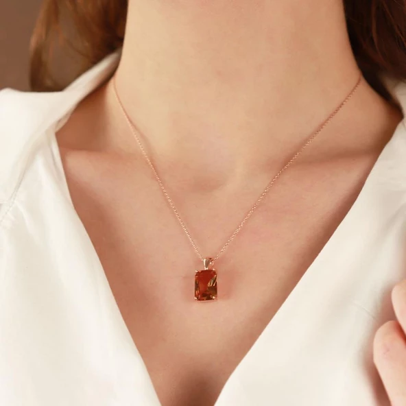 Zultanit Taşlı Emerald Kesim Rose Gold Kaplama Gümüş Set - Resim 2