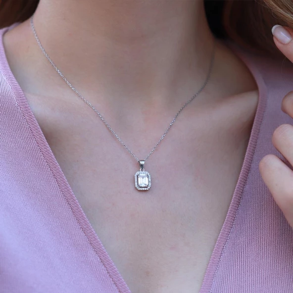 Baget Kesim Zirkon Taşlı Gümüş Set - Resim 2