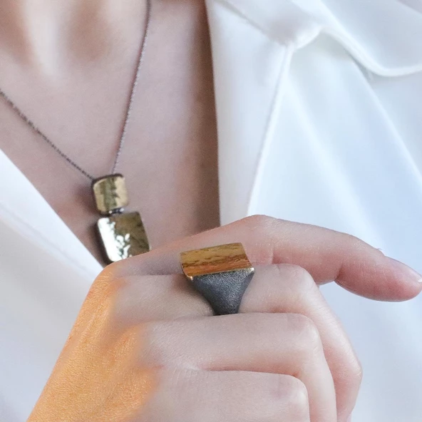 Kare  El İşi Dövme Gold Kaplama Otantik Takım - Resim 5