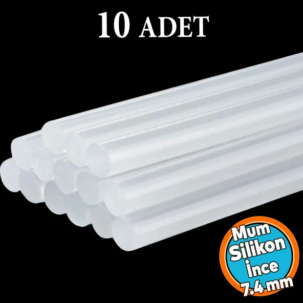 10 ADET İnce Mum Silikon 7.4 mm Çubuk Sıcak Silikon Hobi Süs Hediyelik Eşya Maket Yapıştırma Slikon