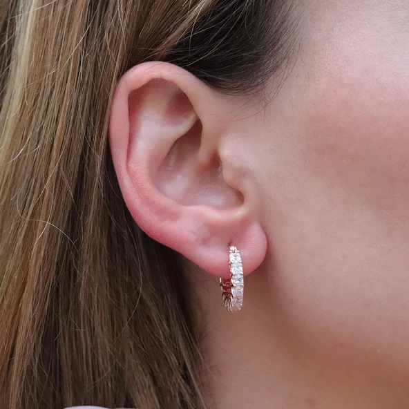 Zirkon Taşlı Rose Gold Kaplama Halka Gümüş Küpe ürün görseli 1