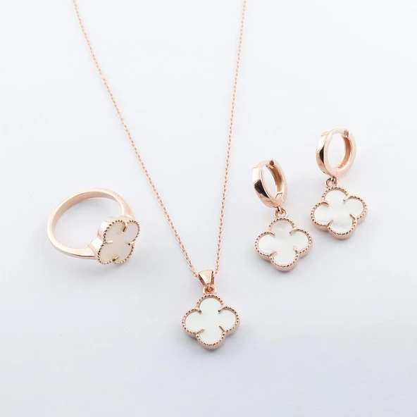 İkonik Alhambra Sedef Taşlı Rose Gold Kaplama Gümüş Set - Resim 2