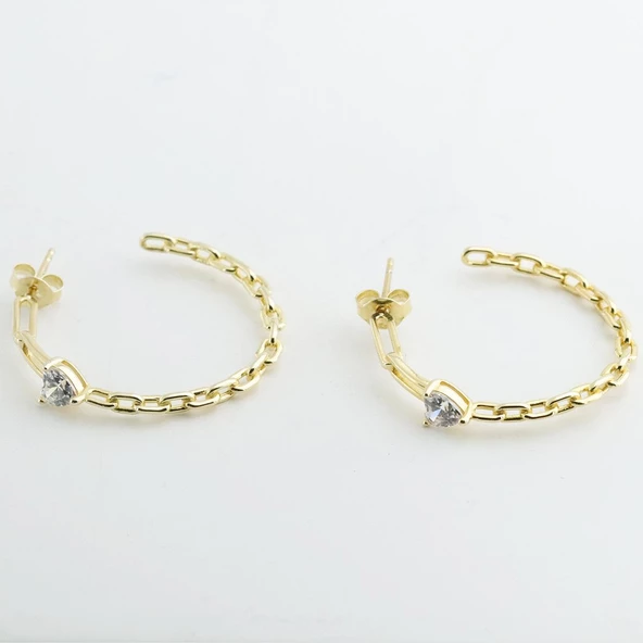 Kalp Modeli Gold Kaplama Zincir Halka Küpe - Resim 4