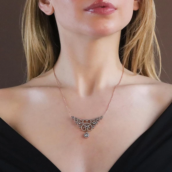 Elmas Montür Rose Gold Kaplama Gümüş Gerdanlık - Resim 4
