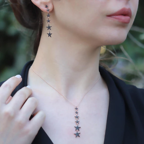 Rose Gold Kaplama Yıldız Geçidi Zirkon Taşlı Gümüş Set ürün görseli