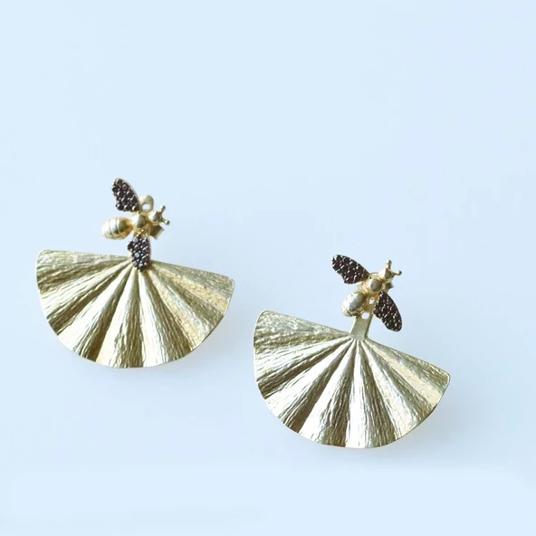 Mini Arı Gold Kaplama Gümüş Küpe - Resim 4
