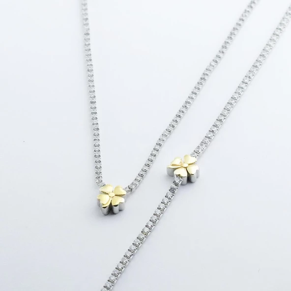 Yonca Zirkon Taşlı Su Yolu Gümüş Set - Resim 5