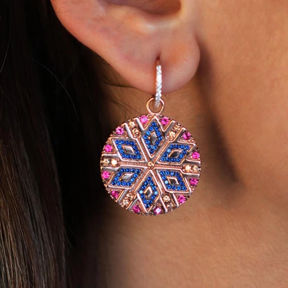 Apm Monaco Modeli Yuvarlak Renkli Zirkon Taşlı Rose Gold Kaplama Set - Resim 3