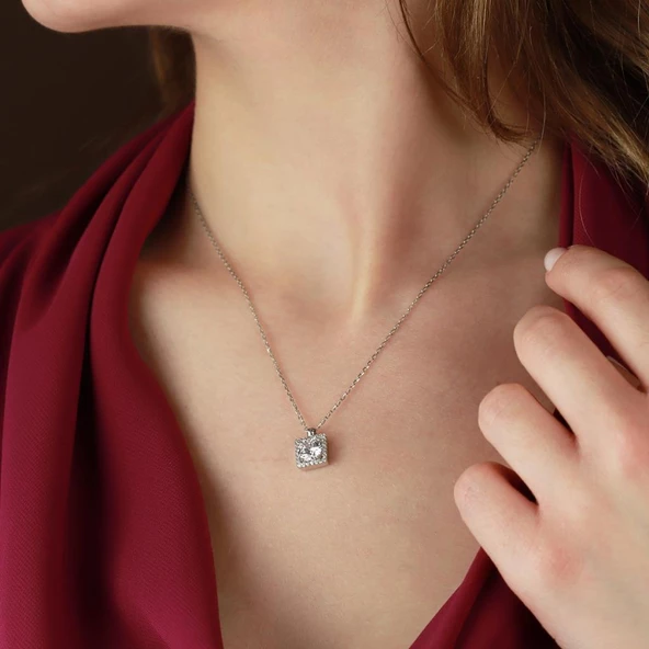 Round Kesim Kare Tek Taş Model Starlight Diamond Set - Resim 2