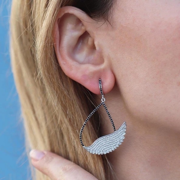 Zirkon Taşlı Wonderland Kuğu Gümüş Küpe - Resim 4