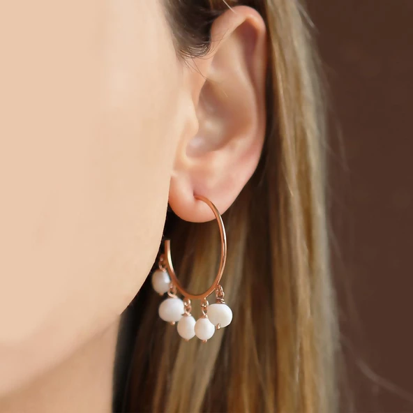 Rose Gold Kaplama İnci Halka Gümüş Küpe ürün görseli 1