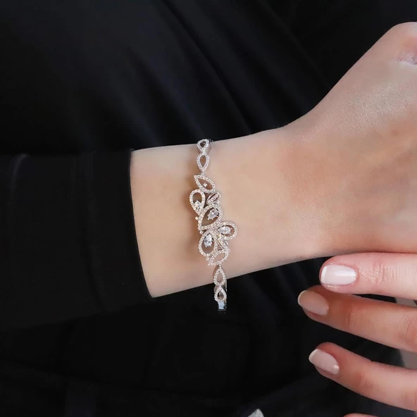 İkon Modeli Zirkon Taşlı Gümüş Bileklik - Resim 2